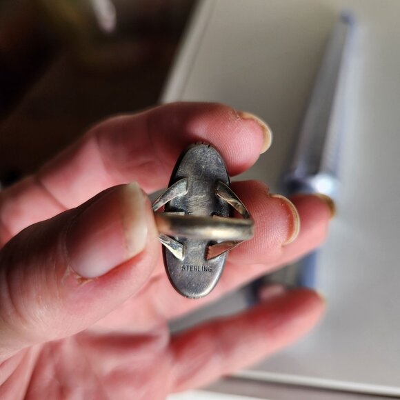 Vintage Navajo Sterling Silver Ring With Long Turquoise Stone Size 5 - Picture 3 of 3